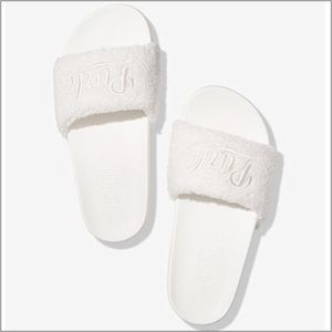 VS PINK Sherpa Slides ~ White
